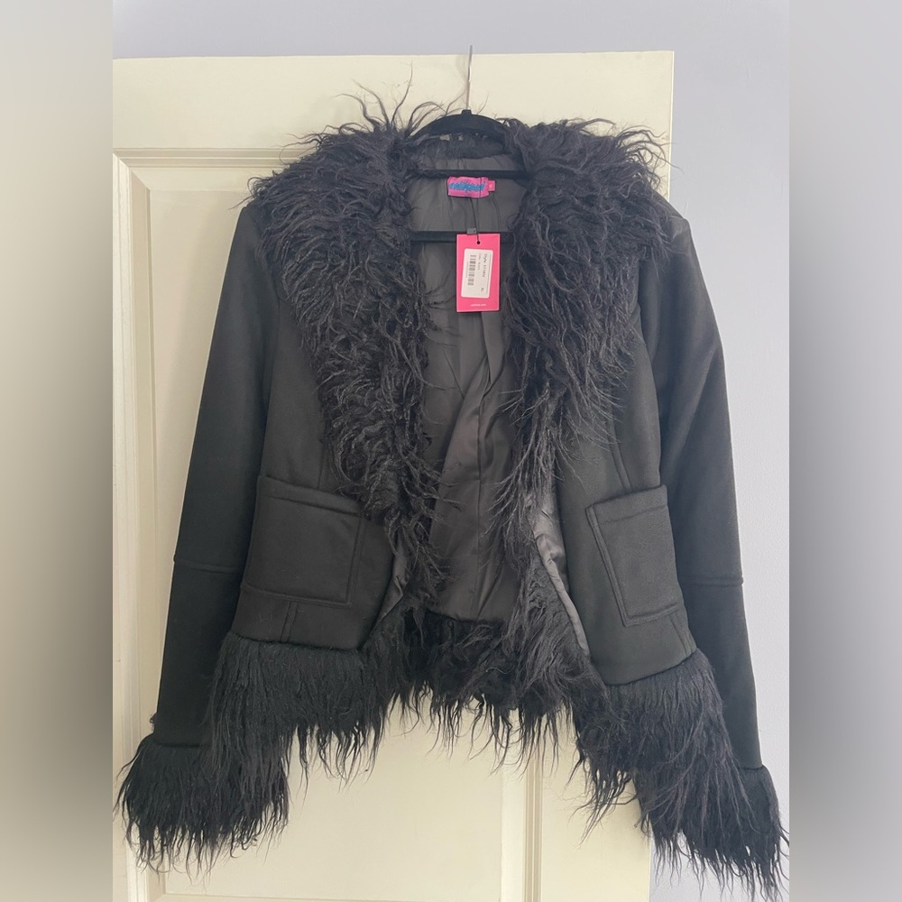 Edikted Black Teddy Jacket with Faux Fur Trim